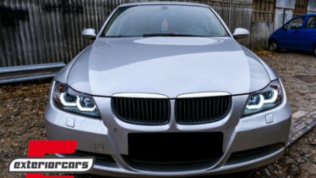 Prednja svjetla 3D LED Angel Eyes U-dizajn (crna) / BMW serije 3 E90 limuzina E91 karavan (03.2005-08.2008), LPBMI4