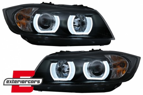Prednja svjetla 3D LED Angel Eyes U-dizajn (crna) / BMW serije 3 E90 limuzina E91 karavan (03.2005-08.2008), LPBMI4