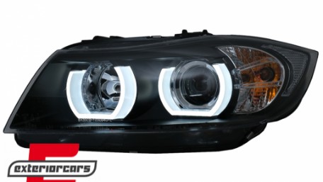 Prednja svjetla 3D LED Angel Eyes U-dizajn (crna) / BMW serije 3 E90 limuzina E91 karavan (03.2005-08.2008), LPBMI4