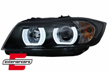 Prednja svjetla 3D LED Angel Eyes U-dizajn (crna) / BMW serije 3 E90 limuzina E91 karavan (03.2005-08.2008), LPBMI4