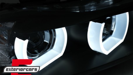 Prednja svjetla 3D LED Angel Eyes U-dizajn (crna) / BMW serije 3 E90 limuzina E91 karavan (03.2005-08.2008), LPBMI4