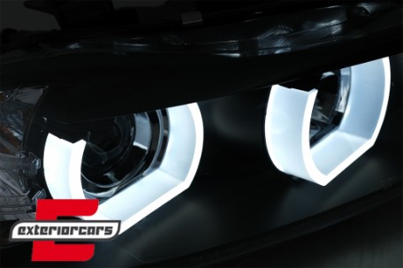 Prednja svjetla 3D LED Angel Eyes U-dizajn (crna) / BMW serije 3 E90 limuzina E91 karavan (03.2005-08.2008), LPBMI4