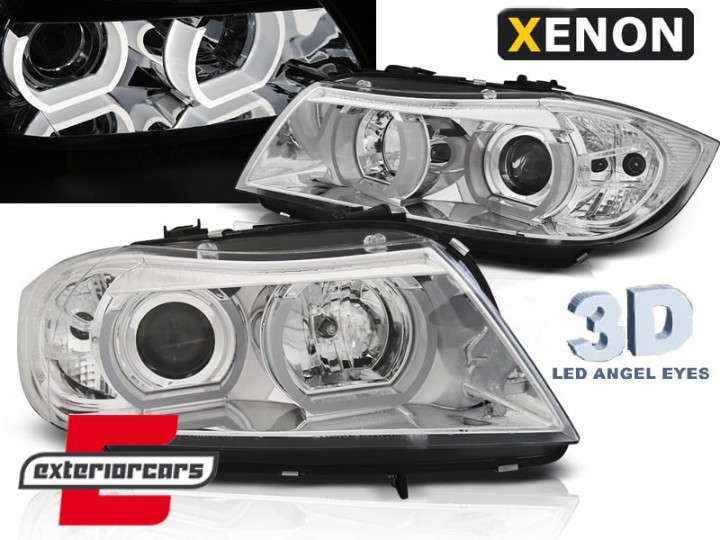 Prednja svjetla 3D LED Angel Eyes U-dizajn Xenon (chrome) / BMW serije 3 E90 limuzina E91 karavan (03.2005-08.2008), LPBMI5