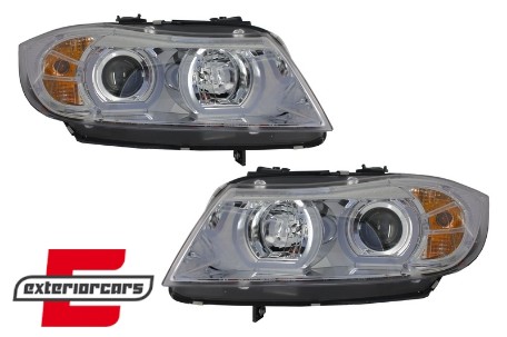 Prednja svjetla 3D LED Angel Eyes U-dizajn Xenon (chrome) / BMW serije 3 E90 limuzina E91 karavan (03.2005-08.2008), LPBMI5