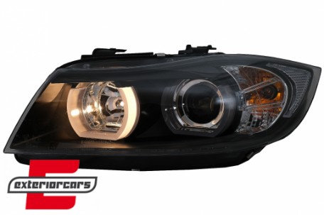 Prednja svjetla 3D LED Angel Eyes U-dizajn Xenon (crna) / BMW serije 3 E90 limuzina E91 karavan (03.2005-08.2008), LPBMI6
