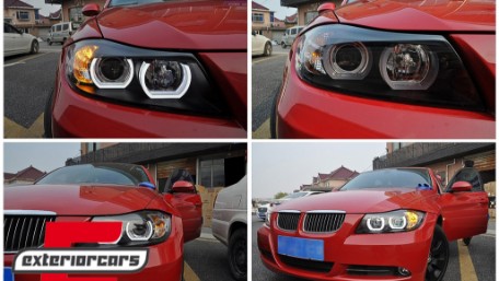 Prednja svjetla 3D LED Angel Eyes U-dizajn Xenon (crna) / BMW serije 3 E90 limuzina E91 karavan (03.2005-08.2008), LPBMI6