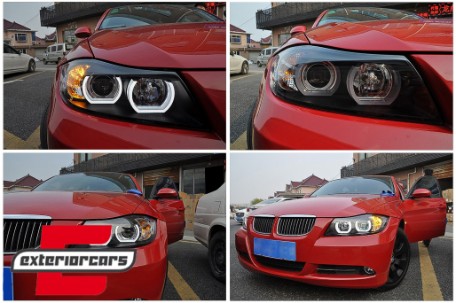 Prednja svjetla 3D LED Angel Eyes U-dizajn Xenon (crna) / BMW serije 3 E90 limuzina E91 karavan (03.2005-08.2008), LPBMI6