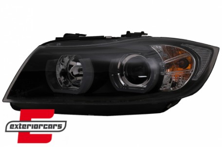 Prednja svjetla 3D LED Angel Eyes U-dizajn Xenon (crna) / BMW serije 3 E90 limuzina E91 karavan (03.2005-08.2008), LPBMI6