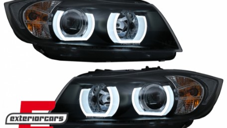 Prednja svjetla 3D LED Angel Eyes U-dizajn Xenon (crna) / BMW serije 3 E90 limuzina E91 karavan (03.2005-08.2008), LPBMI6