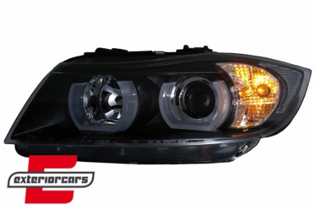 Prednja svjetla 3D LED Angel Eyes U-dizajn Xenon (crna) / BMW serije 3 E90 limuzina E91 karavan (03.2005-08.2008), LPBMI6