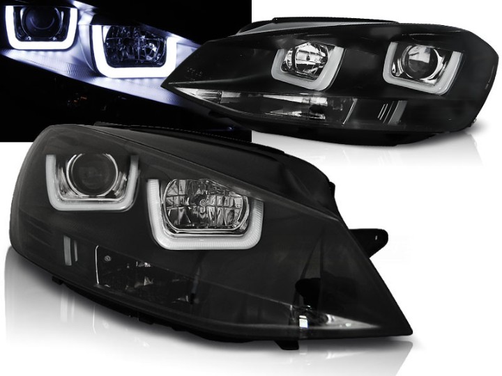 Prednja svjetla 3D LED U-dizajn (crna) / Volkswagen Golf VII (2012-2017), LPVWK6