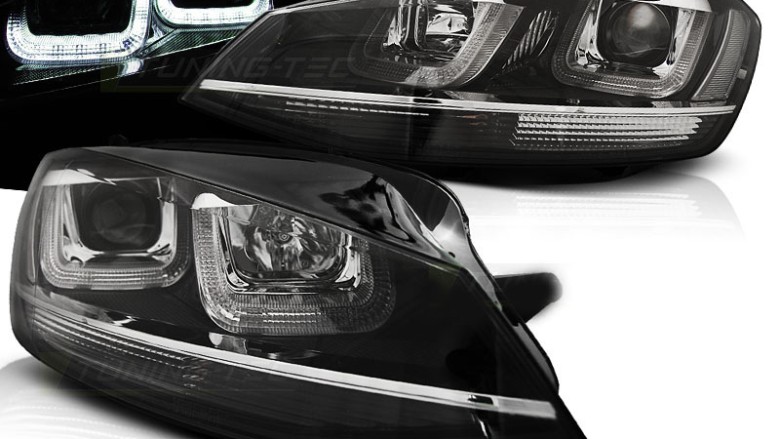 Prednja svjetla 3D LED U-dizajn (crna&chrome lajsna) / Volkswagen Golf VII (2012-2017), LPVWM1