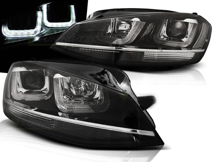 Prednja svjetla 3D LED U-dizajn (crna&chrome lajsna) / Volkswagen Golf VII (2012-2017), LPVWM1