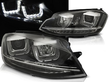 Prednja svjetla 3D LED U-dizajn LED žmigavci (crna) / Volkswagen Golf VII (2012-2017), LPVWP1