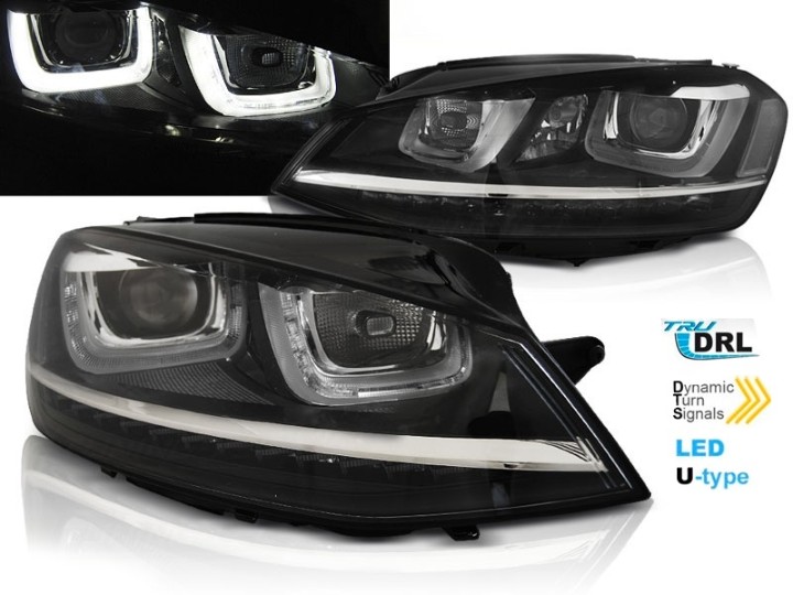Prednja svjetla 3D LED U-dizajn SEQ žmigavci (crna) / Volkswagen Golf VII (2012-2017), LPVWP6