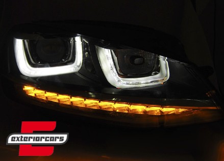 Prednja svjetla 3D LED U-dizajn SEQ žmigavci (crna) / Volkswagen Golf VII (2012-2017), LPVWP6