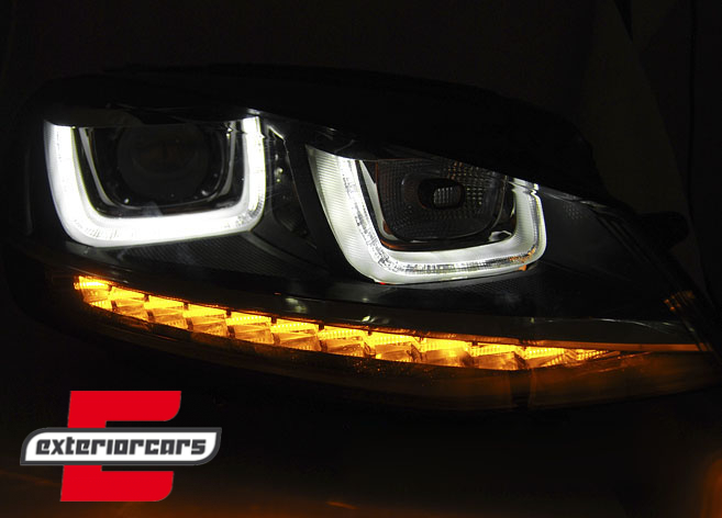 Prednja svjetla 3D LED U-dizajn SEQ žmigavci (crna) / Volkswagen Golf VII (2012-2017), LPVWP6