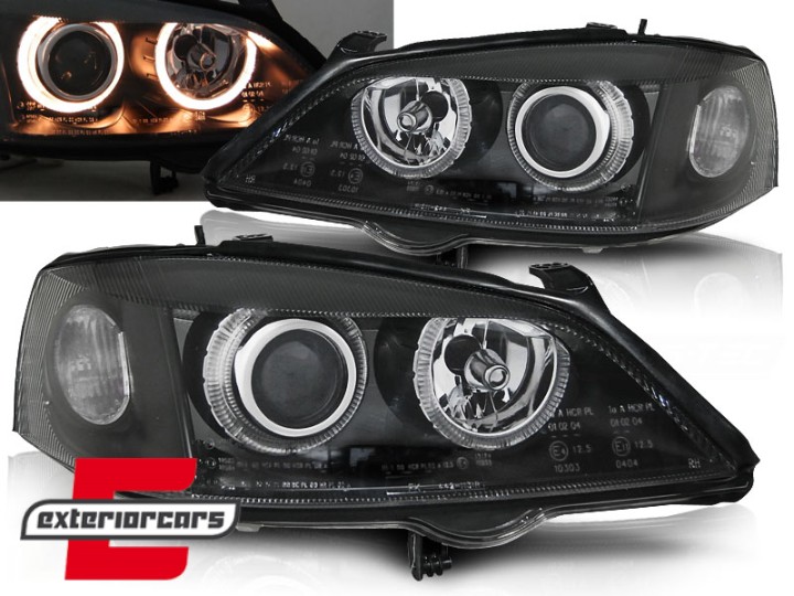 Prednja svjetla Angel Eyes (crna) / Opel Astra G (1997-2004), LPOP32
