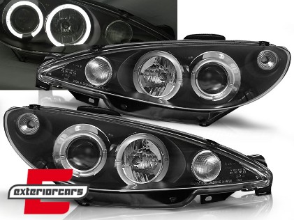 Prednja svjetla Angel Eyes (crna) / Peugeot 206 (2003-2009), LPPE03