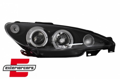 Prednja svjetla Angel Eyes (crna) / Peugeot 206 (2003-2009), LPPE03