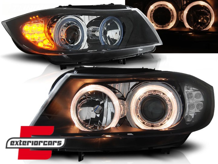 Prednja svjetla Angel Eyes LED žmigavci (crna) / BMW serije 3 E90 limuzina E91 karavan (03.2005-08.2008), LPBM90