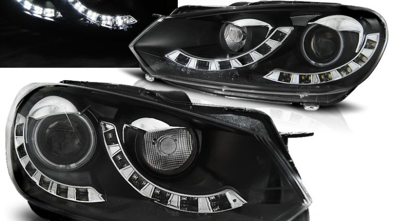 Prednja svjetla dvostruki True DRL (crna) / Volkswagen Golf 6 (10.2008-2012), LPVWI7