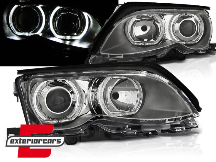 Prednja svjetla LED Angel Eyes (chrome) / BMW serije 3 E46 Facelift limuzina karavan (2001-2005), LPBMD7