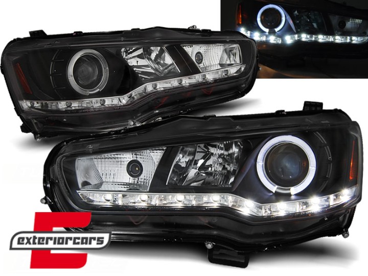 Prednja svjetla LED DayLight Angel Eyes (crna) / Mitsubishi Lancer 8 (2007-2017), LPMI16