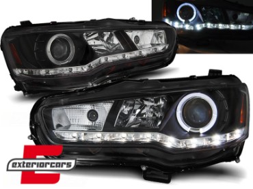 Prednja svjetla LED DayLight Angel Eyes (crna) / Mitsubishi Lancer 8 (2007-2017), LPMI16