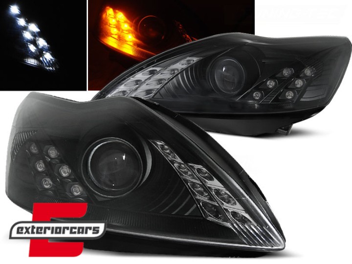 Prednja svjetla LED DayLight (crna) / Ford Focus (02.2008-2010), LPFO50