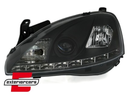Prednja svjetla LED DayLight (crna) / Opel Corsa C (2000-2006), LPOP44