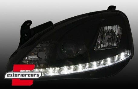 Prednja svjetla LED DayLight (crna) / Opel Corsa C (2000-2006), LPOP44