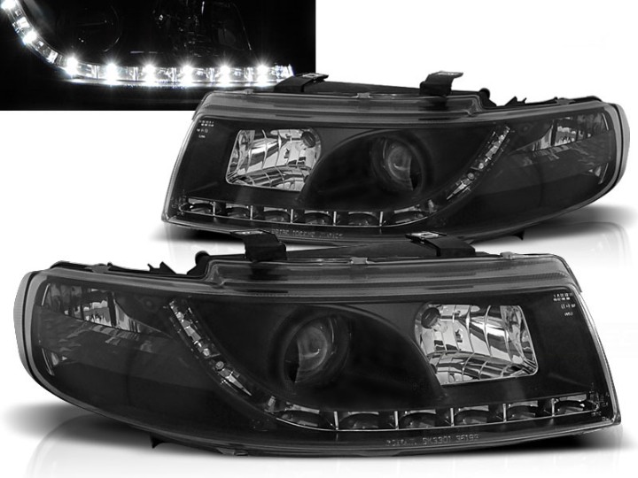 Prednja svjetla LED DayLight (crna) / Seat Leon Toledo (1999-2004), LPSE12