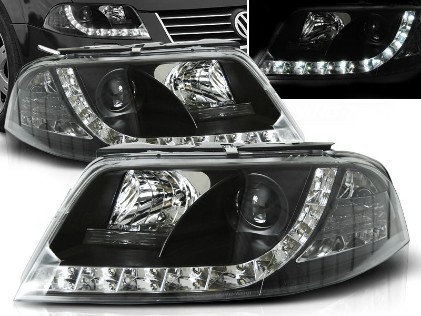 Prednja svjetla LED DayLight (crna) / Volkswagen Passat B5 3BG (09.2000-03.2005), LPVW82