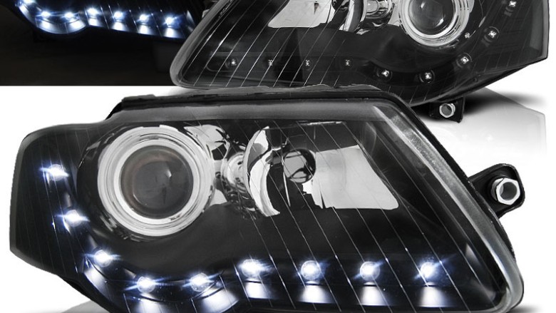 Prednja svjetla LED DayLight (crna) / Volkswagen Passat B6 3C (03.2005-2010), LPVWE1