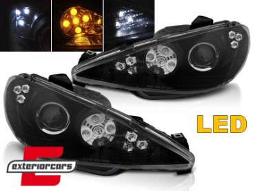 Prednja svjetla LED DRL LED žmigavci (crna) / Peugeot 206 (2003-2009), LPPE51