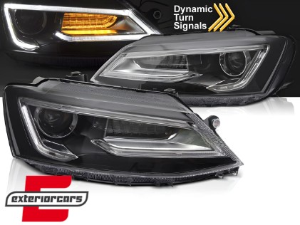 Prednja svjetla LED DRL SEQ žmigavci Bi-Xenon look (crna) / VW Jetta Mk6 VI (2011-2018), LPVWX0