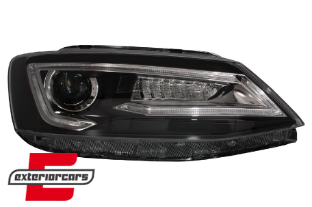 Prednja svjetla LED DRL SEQ žmigavci Bi-Xenon look (crna) / VW Jetta Mk6 VI (2011-2018), LPVWX0