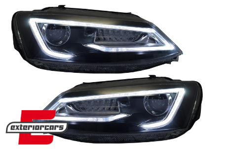 Prednja svjetla LED DRL SEQ žmigavci Bi-Xenon look (crna) / VW Jetta Mk6 VI (2011-2018), LPVWX0