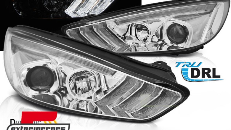 Prednja svjetla LED DRL SEQ žmigavci (chrome) / / Ford Focus Mk3 Facelift (2014-2018), LPFO80