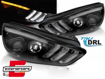 Prednja svjetla LED DRL SEQ žmigavci (crna) / / Ford Focus Mk3 Facelift (2014-2018), LPFO81
