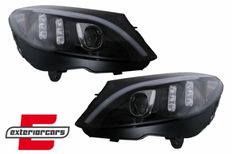 Prednja svjetla LED DRL SEQ žmigavci (crna) / Mercedes C-klasa W205 S205 A205 C205 (2014-2018), LPMEE7