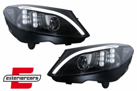 Prednja svjetla LED DRL SEQ žmigavci (crna) / Mercedes C-klasa W205 S205 A205 C205 (2014-2018), LPMEE7
