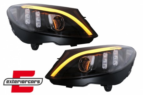 Prednja svjetla LED DRL SEQ žmigavci (crna) / Mercedes C-klasa W205 S205 A205 C205 (2014-2018), LPMEE7
