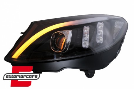 Prednja svjetla LED DRL SEQ žmigavci (crna) / Mercedes C-klasa W205 S205 A205 C205 (2014-2018), LPMEE7
