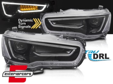 Prednja svjetla LED DRL SEQ žmigavci (crna) / Mitsubishi Lancer 8 (2007-2017), LPMI22