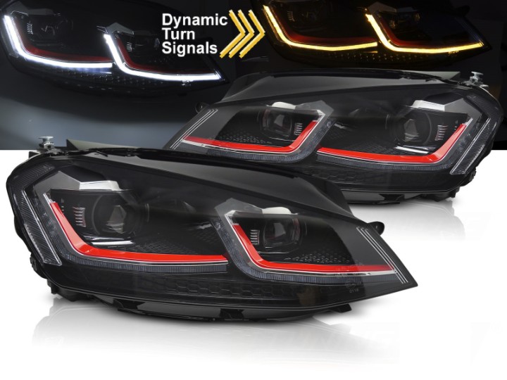 Prednja svjetla LED DRL SEQ žmigavci Facelift G7.5 GTI look / VW Golf 7 VII (2012-2017), LPVX06