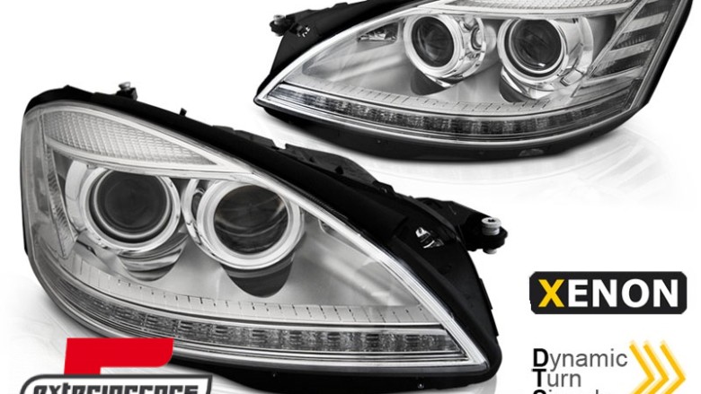 Prednja svjetla LED DRL SEQ žmigavci Facelift look (chrome) / Mercedes S-klasa W221 (2005-2009), LPMEC5