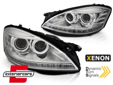 Prednja svjetla LED DRL SEQ žmigavci Facelift look (chrome) / Mercedes S-klasa W221 (2005-2009), LPMEC5