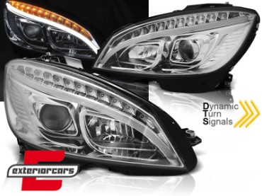 Prednja svjetla LED DRL SEQ žmigavci W205 look (chrome) / Mercedes C klasa W204 S204 limuzina karavan (2007-2010), LPMEC3